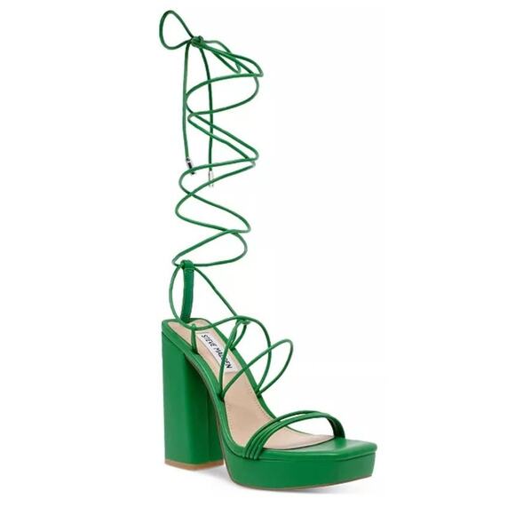 Steve Madden Women's Manzie Green Ankle-Tie Platform Sandals Size 11M - Picture 1 of 10